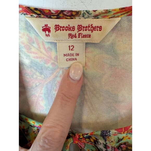 Brooks Brothers Red Fleece Dress Women 12 Multicolor Floral Fit And Flare Boho - Picture 8 of 11